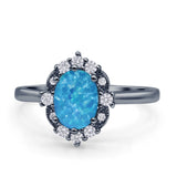 Halo Ballerina Style Oval Engagement Ring Cubic Zirconia 925 Sterling Silver