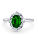 Halo Ballerina Style Oval Engagement Ring Cubic Zirconia 925 Sterling Silver