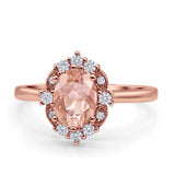 Halo Ballerina Style Oval Engagement Ring Cubic Zirconia 925 Sterling Silver