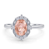Halo Ballerina Style Oval Engagement Ring Cubic Zirconia 925 Sterling Silver
