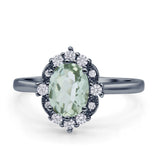 Halo Ballerina Style Oval Natural Green Amethyst Solitaire Engagement Ring