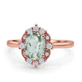 Halo Ballerina Style Oval Natural Green Amethyst Solitaire Engagement Ring