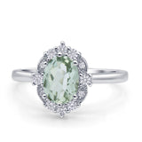 Halo Ballerina Style Oval Natural Green Amethyst Solitaire Engagement Ring