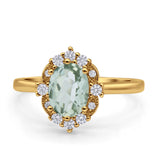 Halo Ballerina Style Oval Natural Green Amethyst Solitaire Engagement Ring
