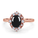 Halo Ballerina Style Oval Natural Black Onyx Solitaire Engagement Ring
