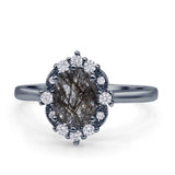 Halo Ballerina Style Oval Natural Rutilated Quartz Solitaire Engagement Ring