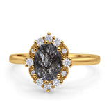 Halo Ballerina Style Oval Natural Rutilated Quartz Solitaire Engagement Ring