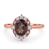 Halo Ballerina Style Oval Natural Smoky Quartz Solitaire Engagement Ring