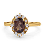Halo Ballerina Style Oval Natural Smoky Quartz Solitaire Engagement Ring