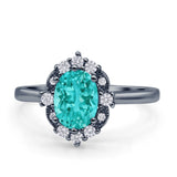 Halo Ballerina Style Oval Engagement Ring Cubic Zirconia 925 Sterling Silver
