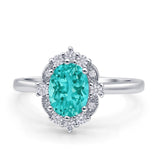 Halo Ballerina Style Oval Engagement Ring Cubic Zirconia 925 Sterling Silver