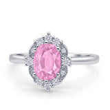 Halo Ballerina Style Oval Engagement Ring Cubic Zirconia 925 Sterling Silver