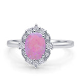 Halo Ballerina Style Oval Engagement Ring Cubic Zirconia 925 Sterling Silver