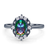 Halo Ballerina Style Oval Engagement Ring Cubic Zirconia 925 Sterling Silver