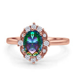 Halo Ballerina Style Oval Engagement Ring Cubic Zirconia 925 Sterling Silver