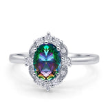 Halo Ballerina Style Oval Engagement Ring Cubic Zirconia 925 Sterling Silver