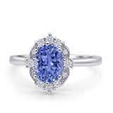 Halo Ballerina Style Oval Engagement Ring Cubic Zirconia 925 Sterling Silver