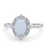 Halo Ballerina Style Oval Engagement Ring Cubic Zirconia 925 Sterling Silver