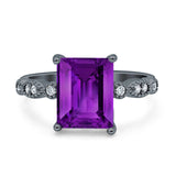 Vintage Emerald Cut Engagement Ring Simulated Cubic Zirconia 925 Sterling Silver