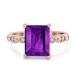 Vintage Emerald Cut Engagement Ring Simulated Cubic Zirconia 925 Sterling Silver