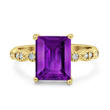 Vintage Emerald Cut Engagement Ring Simulated Cubic Zirconia 925 Sterling Silver