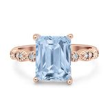 Vintage Emerald Cut Engagement Ring Simulated Cubic Zirconia 925 Sterling Silver