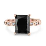 Vintage Emerald Cut Engagement Ring Simulated Cubic Zirconia 925 Sterling Silver