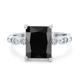 Vintage Emerald Cut Engagement Ring Simulated Cubic Zirconia 925 Sterling Silver