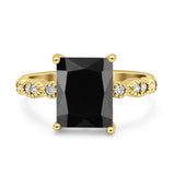 Vintage Emerald Cut Engagement Ring Simulated Cubic Zirconia 925 Sterling Silver