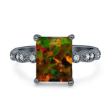 Vintage Emerald Cut Engagement Ring Simulated Cubic Zirconia 925 Sterling Silver