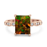 Vintage Emerald Cut Engagement Ring Simulated Cubic Zirconia 925 Sterling Silver