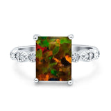 Vintage Emerald Cut Engagement Ring Simulated Cubic Zirconia 925 Sterling Silver