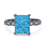 Vintage Emerald Cut Engagement Ring Simulated Cubic Zirconia 925 Sterling Silver