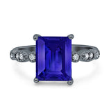 Vintage Emerald Cut Engagement Ring Simulated Cubic Zirconia 925 Sterling Silver