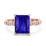 Vintage Emerald Cut Engagement Ring Simulated Cubic Zirconia 925 Sterling Silver