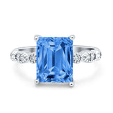 Vintage Emerald Cut Engagement Ring Simulated Cubic Zirconia 925 Sterling Silver