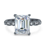 Vintage Emerald Cut Engagement Ring Simulated Cubic Zirconia 925 Sterling Silver