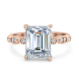 Vintage Emerald Cut Engagement Ring Simulated Cubic Zirconia 925 Sterling Silver