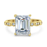 Vintage Emerald Cut Engagement Ring Simulated Cubic Zirconia 925 Sterling Silver