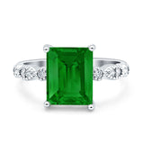 Vintage Emerald Cut Engagement Ring Simulated Cubic Zirconia 925 Sterling Silver