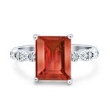 Vintage Emerald Cut Engagement Ring Simulated Cubic Zirconia 925 Sterling Silver