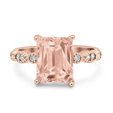 Vintage Emerald Cut Engagement Ring Simulated Cubic Zirconia 925 Sterling Silver