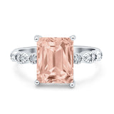 Vintage Emerald Cut Engagement Ring Simulated Cubic Zirconia 925 Sterling Silver