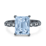Art Deco Vintage Emerald Cut Natural Aquamarine Engagement Ring