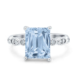 Art Deco Vintage Emerald Cut Natural Aquamarine Engagement Ring