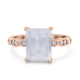Art Deco Vintage Emerald Cut Natural Moonstone Engagement Ring