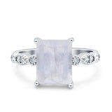 Art Deco Vintage Emerald Cut Natural Moonstone Engagement Ring