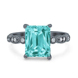 Vintage Emerald Cut Engagement Ring Simulated Cubic Zirconia 925 Sterling Silver