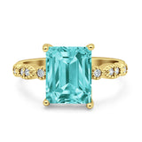 Vintage Emerald Cut Engagement Ring Simulated Cubic Zirconia 925 Sterling Silver