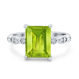 Vintage Emerald Cut Engagement Ring Simulated Cubic Zirconia 925 Sterling Silver